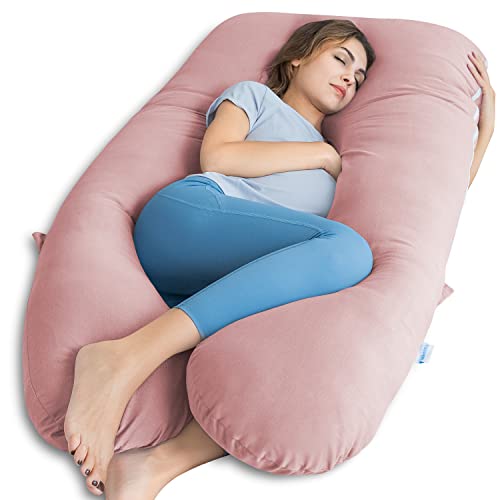 QUEEN ROSE Pregnancy Pillows for Sleeping, Cooling U Shaped Body Pillow, Maternity Pillow for Pregnant Women with Silky Soft Cover, Pink - Image 1