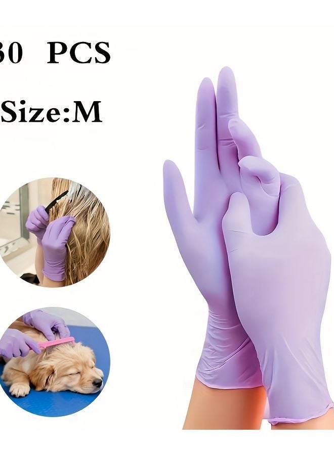 Purple Disposable Nitrile Gloves M Size 30 Pcs Lightweight Soft Flexible - Image 1