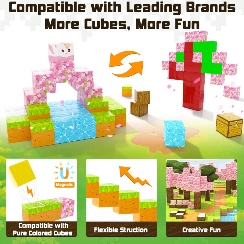 Coodoo Magnetic Blocks - Build Mine Magnet World Cherry Blossom Set, Magnetic Tiles Building STEM Toys for Boys & Girl Kids Toddler Toys for 3+ Years Old - Image 3