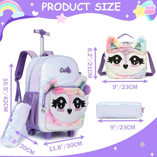 Meetbelify Rolling Backpack for Girls Backpacks with Wheels for Elementary School Students Kids 3 in 1 Travel Luggage Suitcase with Lunch Box Pencil Case for Girls Age 810 Cute Panda - Image 3