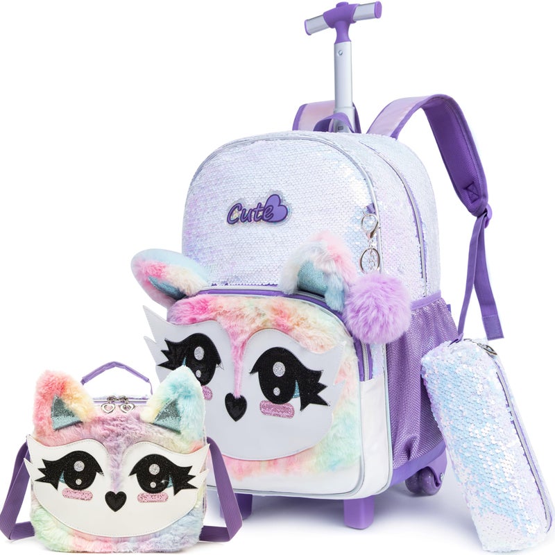 Meetbelify Rolling Backpack for Girls Backpacks with Wheels for Elementary School Students Kids 3 in 1 Travel Luggage Suitcase with Lunch Box Pencil Case for Girls Age 810 Cute Panda - Image 2