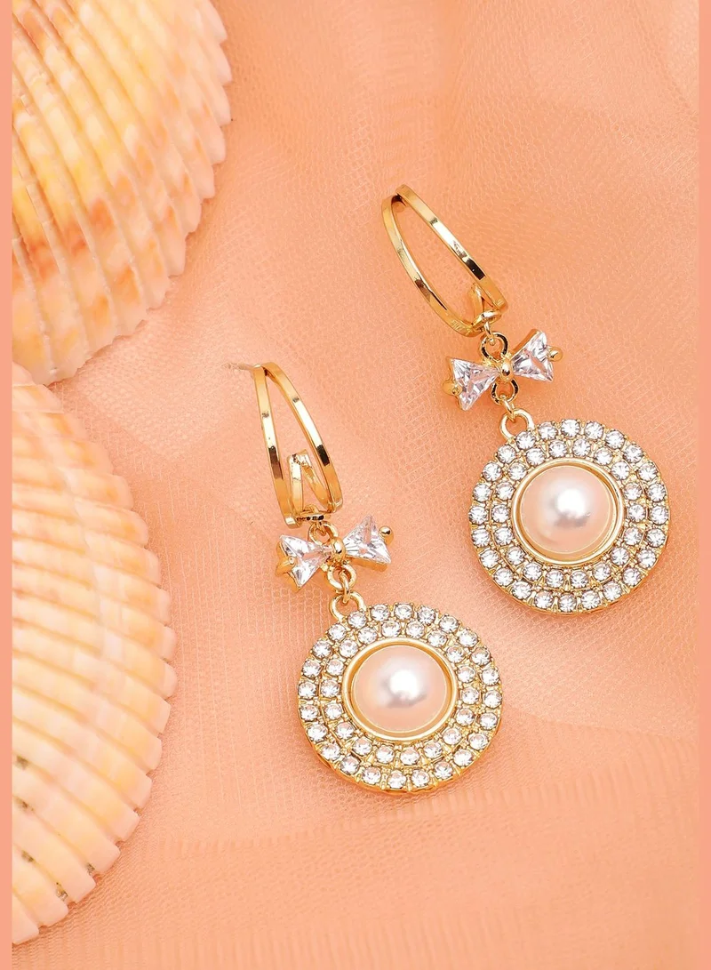 SOHI Gold Plated Party Designer Stone and Pearls Drop Earring For Women