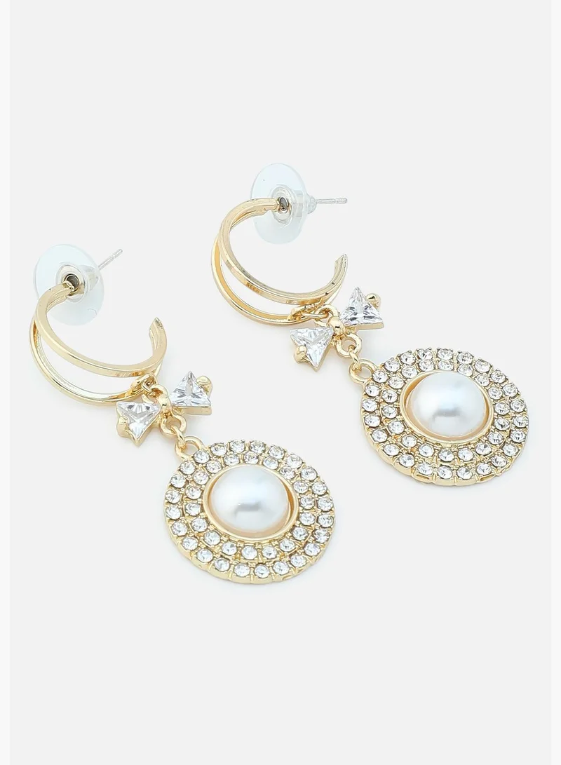 SOHI Gold Plated Party Designer Stone and Pearls Drop Earring For Women