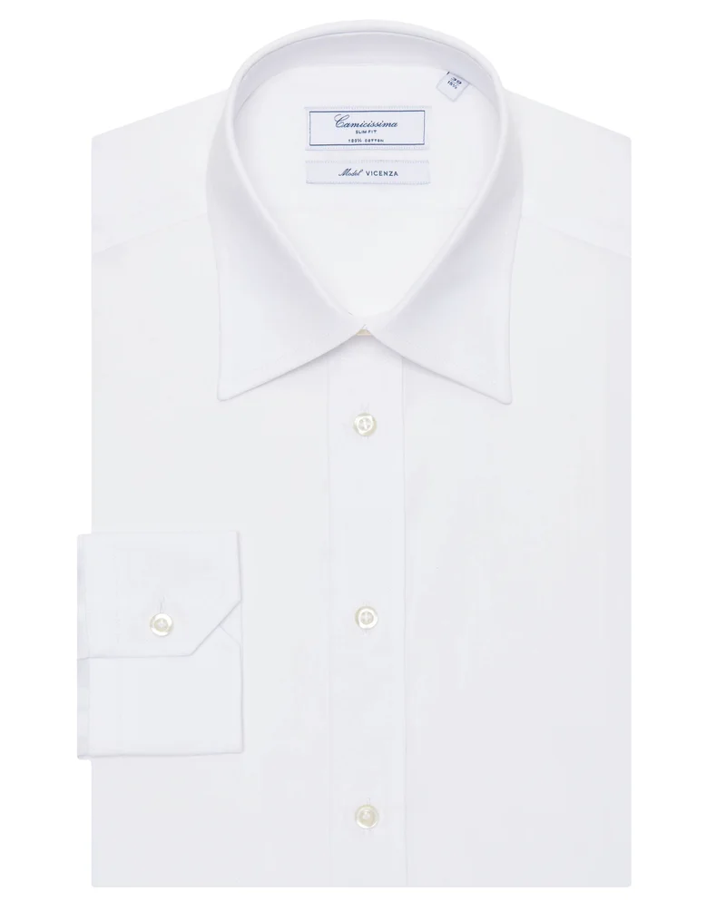 كاميتشسما Permanent Poplin White Slim Shirt