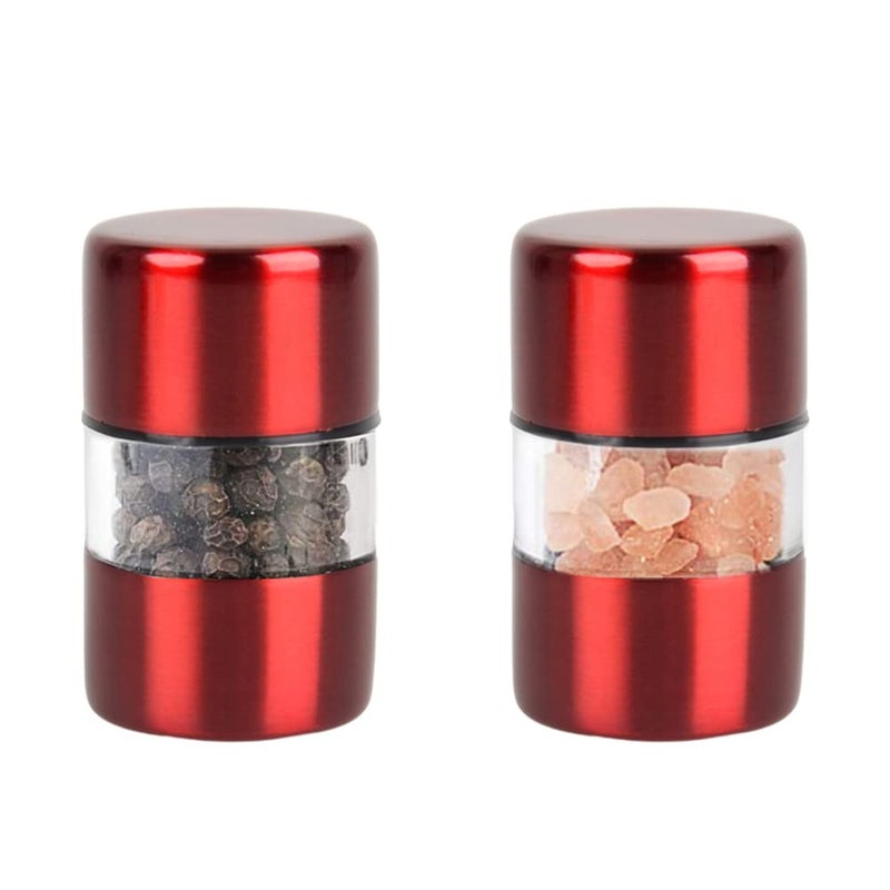 Tmark Premium Sea Salt and Pepper Grinder Set  Spice Mill with Brushed Stainless Steel Small Portable Ceramic Salt  Pepper Shakers 2Pack Red