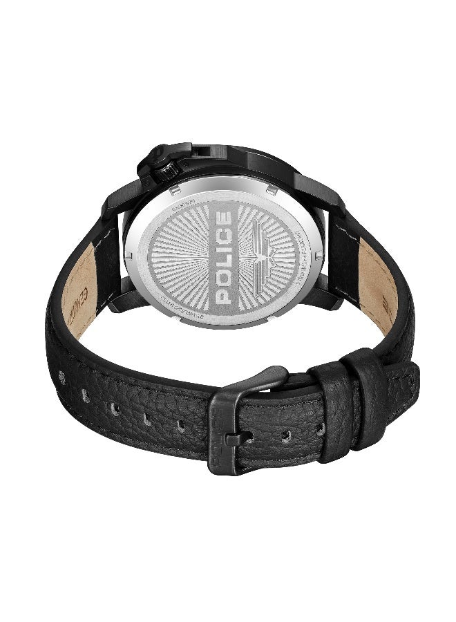 POLICE Men Nebula Men's Black Dial Black Genuine Leather Strap Analog Watch 44mm - Image 3