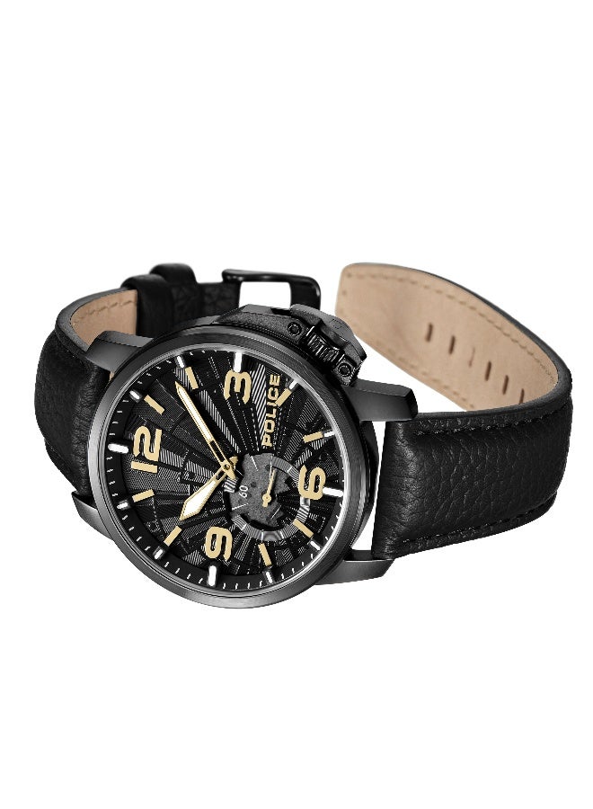 POLICE Men Nebula Men's Black Dial Black Genuine Leather Strap Analog Watch 44mm - Image 5