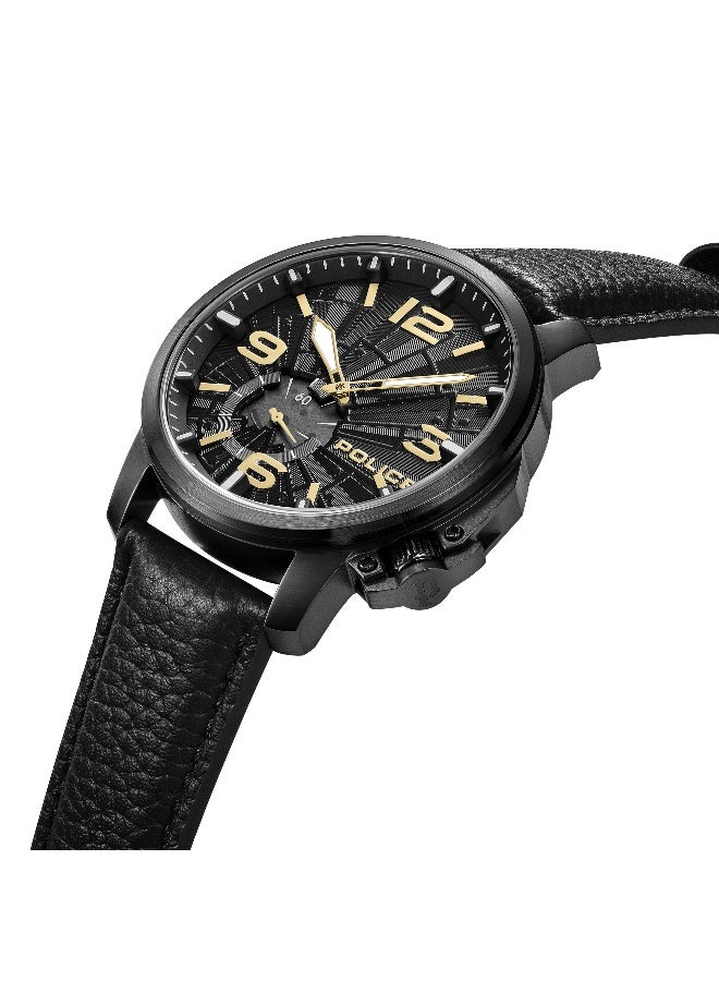 POLICE Men Nebula Men's Black Dial Black Genuine Leather Strap Analog Watch 44mm - Image 2