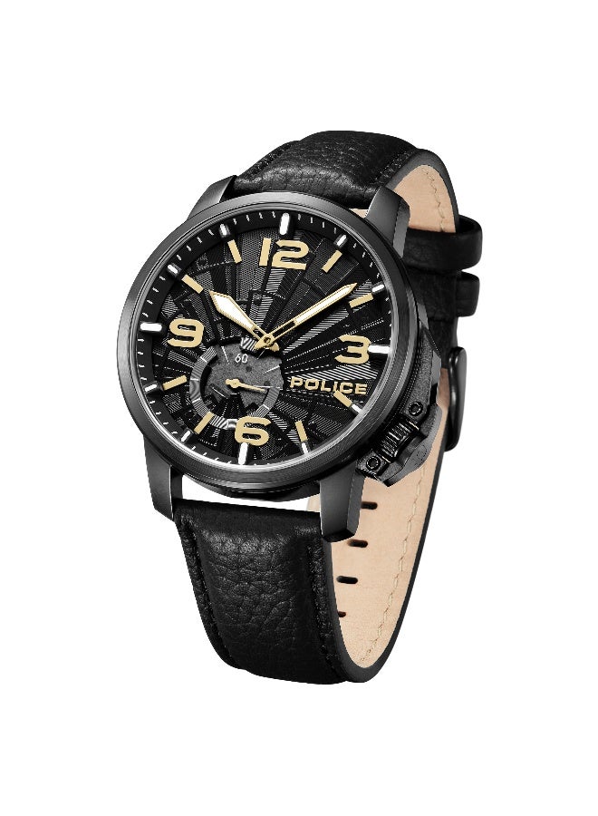 POLICE Men Nebula Men's Black Dial Black Genuine Leather Strap Analog Watch 44mm - Image 4