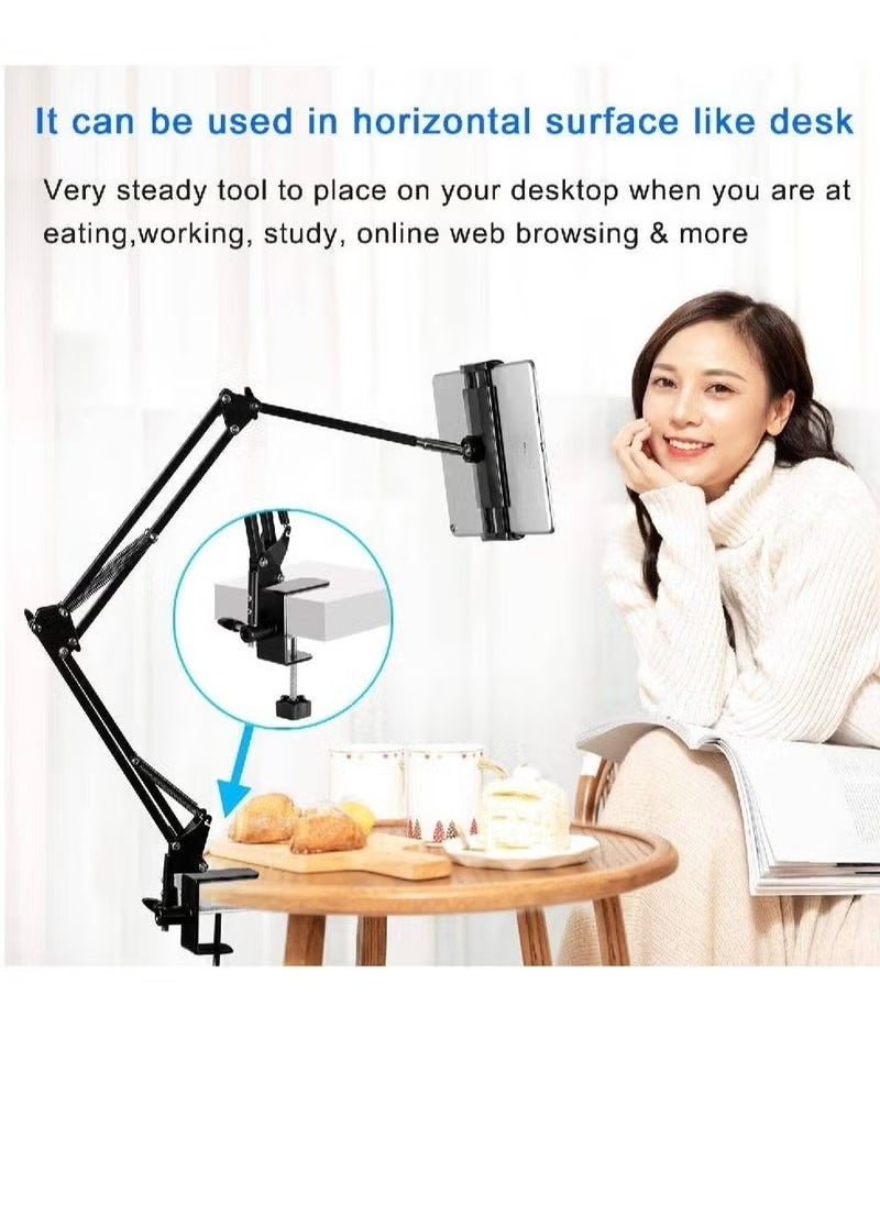 Adjustable Foldable Tablet Stand with 360° Rotation – Universal Aluminum Holder Compatible with 4.5” to 12.9” Devices Including iPad, iPhone X, iPad Pro, Nintendo Switch – Portable & Flexible Bed, Desk & Travel Tablet Holder in Black