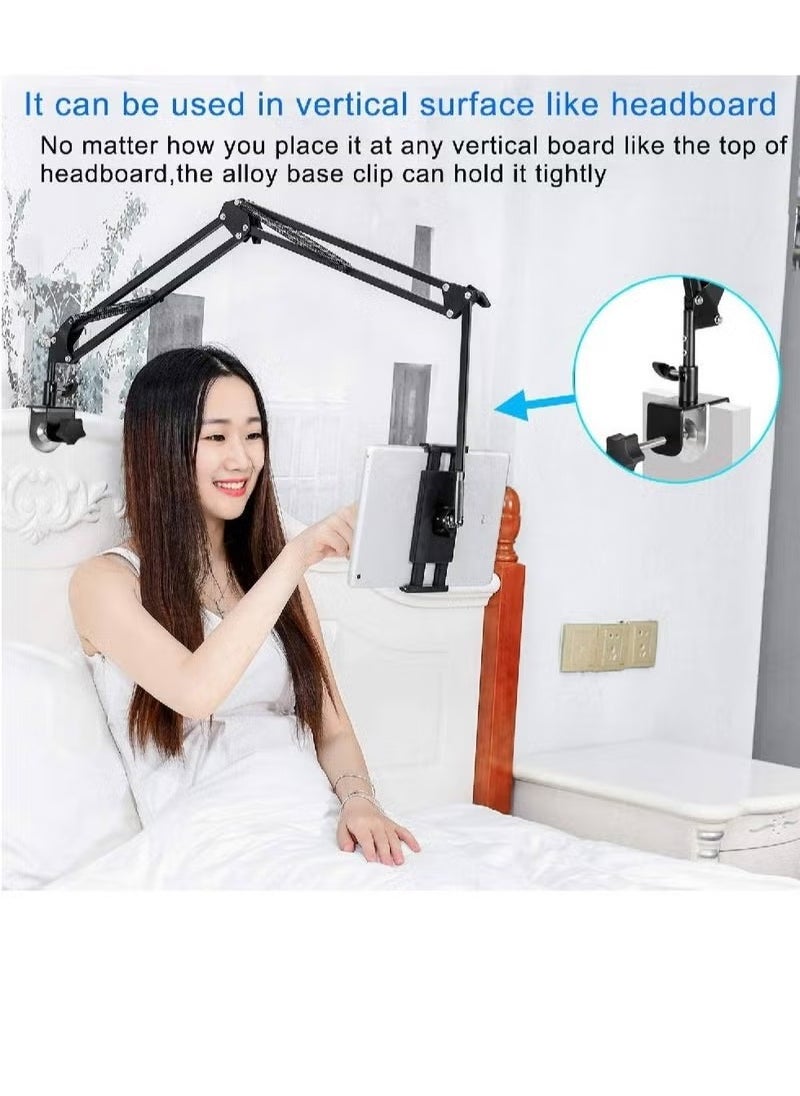 Adjustable Foldable Tablet Stand with 360° Rotation – Universal Aluminum Holder Compatible with 4.5” to 12.9” Devices Including iPad, iPhone X, iPad Pro, Nintendo Switch – Portable & Flexible Bed, Desk & Travel Tablet Holder in Black