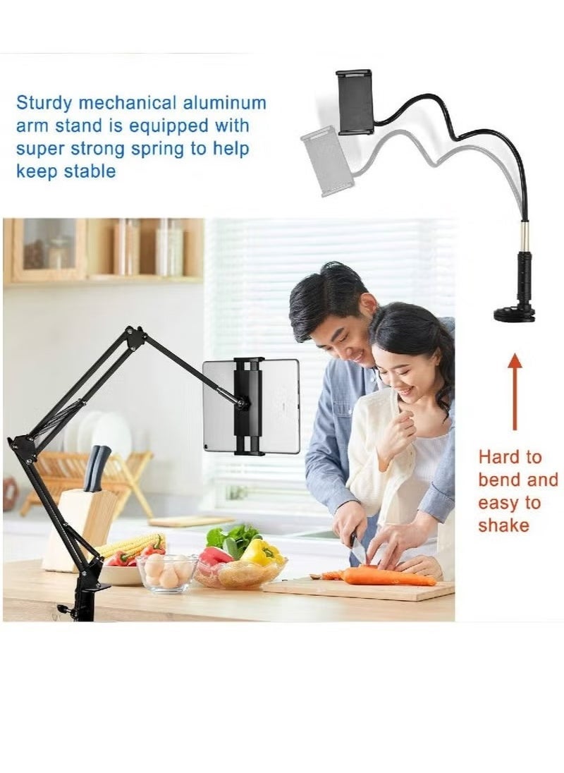 Adjustable Foldable Tablet Stand with 360° Rotation – Universal Aluminum Holder Compatible with 4.5” to 12.9” Devices Including iPad, iPhone X, iPad Pro, Nintendo Switch – Portable & Flexible Bed, Desk & Travel Tablet Holder in Black