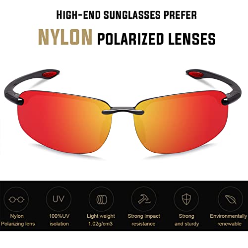 JULI Eyewear Nylon Polarized Sunglasses for Men Women Driving Fishing Baseball Driving (Nylon Polarized Black/Red) - Image 2