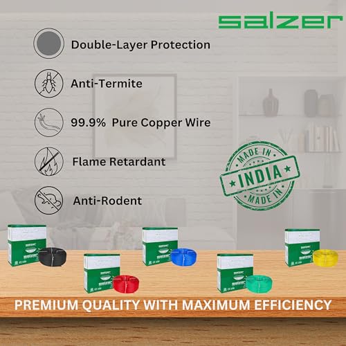 Salzer Flame Retardant Building Wire 4 Sq/mm – 99.997% ETP Pure Copper, 1100 V PVC Insulation, ISI Certified – 90 M Coil (Black) - Image 3