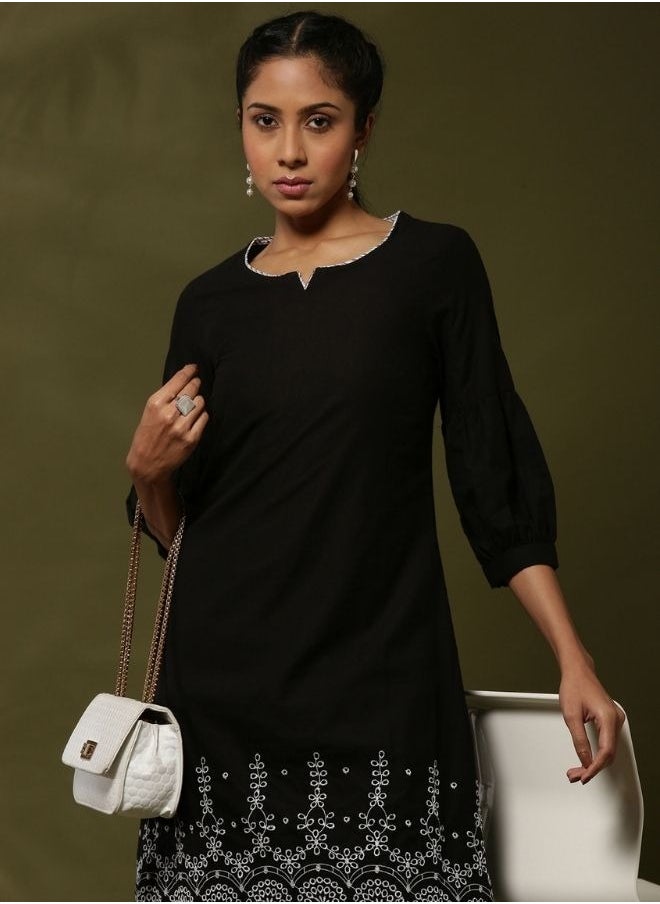 Abhishti Schiffli 2pc kurta set- black  - Image 3