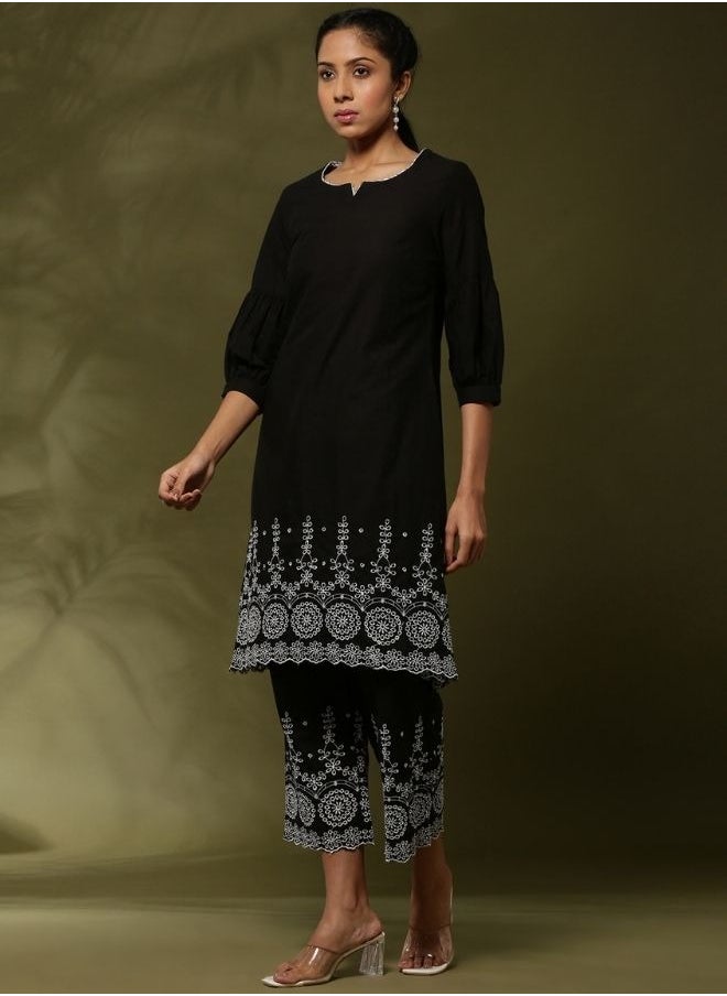 Abhishti Schiffli 2pc kurta set- black  - Image 4