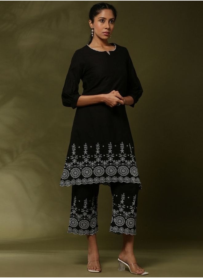 Abhishti Schiffli 2pc kurta set- black  - Image 5