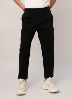 Men’s Flat Front Multi pockets Cargo Pants in Very Black