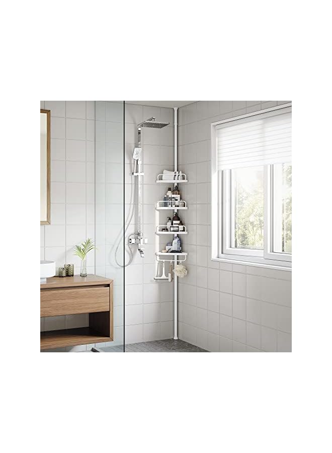 Raxoom Adjustable Bathroom Corner Shelf, Telescopic Shower Caddy, 85-305 cm, Floor To Ceiling, With 4 Trays, 3 Hooks, White,Bcb001A - Image 3