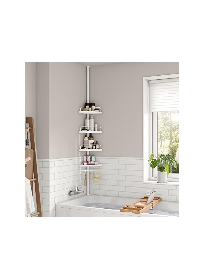 Raxoom Adjustable Bathroom Corner Shelf, Telescopic Shower Caddy, 85-305 cm, Floor To Ceiling, With 4 Trays, 3 Hooks, White,Bcb001A - Image 5