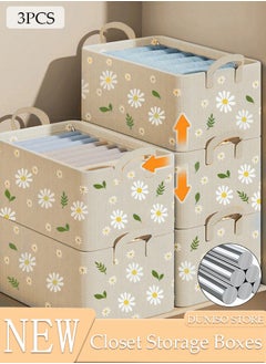 DUNISO 3PCS Wardrobe Clothes Organizer with Portable Handle Steel Frame Support Large Capacity Closet Storage Organizer for Clothes Jeans Washable Closet Storage Boxes Storage Bin for Home Office  - Image 1