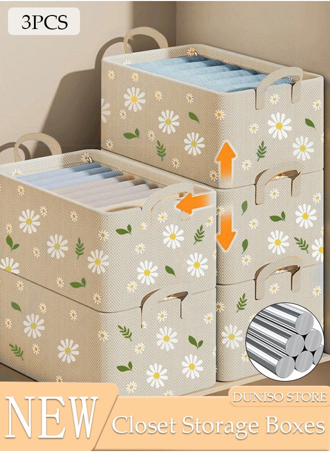 DUNISO 3PCS Wardrobe Clothes Organizer with Portable Handle Steel Frame Support Large Capacity Closet Storage Organizer for Clothes Jeans Washable Closet Storage Boxes Storage Bin for Home Office  - Image 1