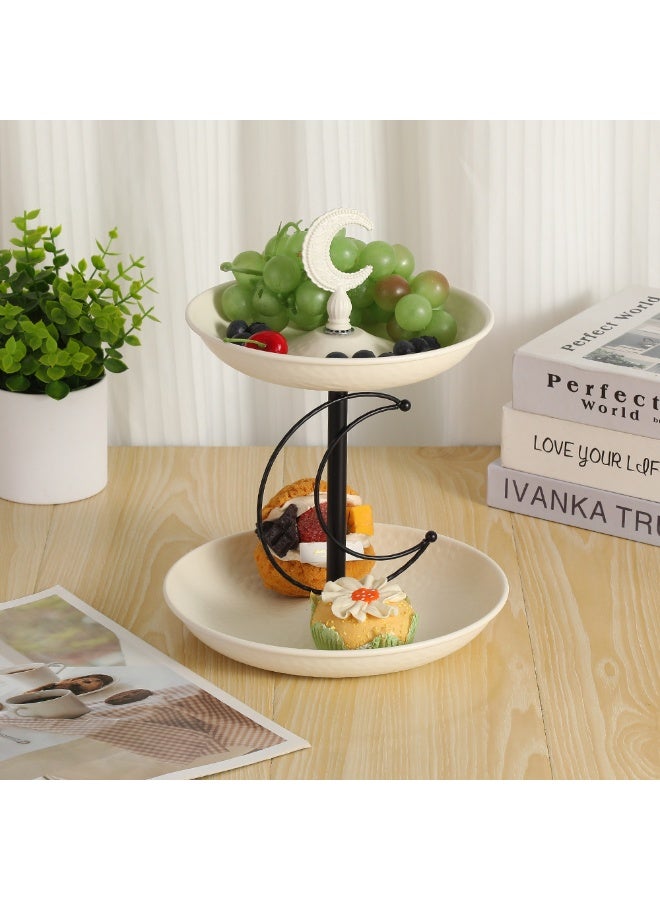 عام **طبق فواكه من طبقتين - وعاء تخزين زخرفي وعملي للوجبات الخفيفة والمكسرات والحلويات، مناسب للمنزل والحفلات وطاولة القهوة، منظف متعدد الاستخدامات للطاولة** - Image 1