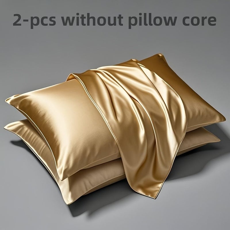 Black Cooling Satin Charmeuse Pillowcase Set 2 Pieces Soft Breathable Smooth Skin Hair Friendly Sleep Bedding 15.75 23.62 Inch - Image 4