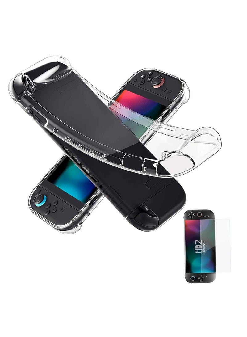 Aookay [1+1] for Nintendo Switch 2 2025 Protective Case with 1 Pack Screen Protector, Soft TPU Cover Full-Body Protection Shock-Absorption Anti-Scratch, Ergonomic Grip Design (Clear) - Image 1
