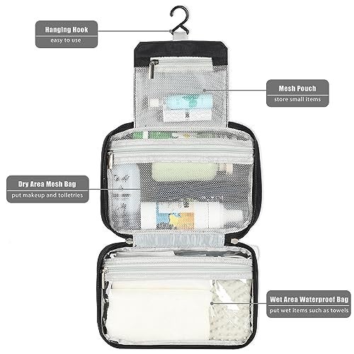 Etercycle Compact Travel Toiletry Bag for Women & Men, Waterproof Hanging Shower Organizer with Hook, Portable Foldable Wash Pouch for Bathroom/Shaving/Camping - Small-Size Space-Saving Design- Black - Image 4