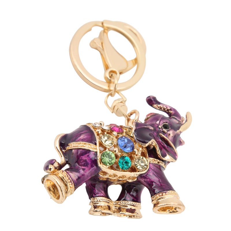 Keychain Exquisite RhinestoneEncrusted Elephant Car Bag Pendant for Girl Birthday Gift(Purple ) - Image 3