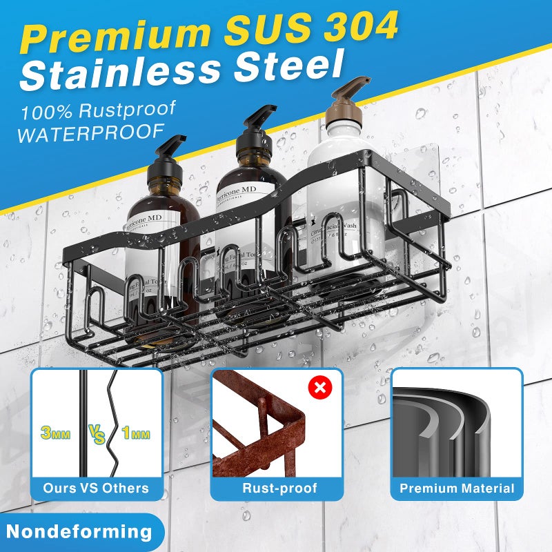 عدل دش Caddy 2 حزمة لاصق منظم لتخزين الحمام وديكور المنزل ومنظمي المطبخ وتخزين لا حفر كبيرة السعة مقاومة الصدأ الفولاذ المقاوم للصدأ مجموعات الحمام ديكور الحمام - Image 4