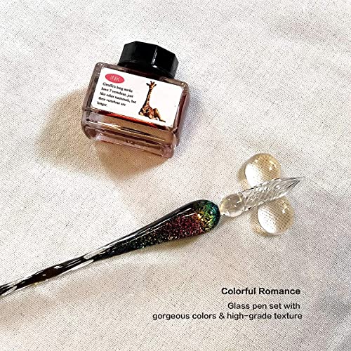 ESSSHOP Handmade Glass Dip Pen and Ink Set - 15ml Color Inks Pen Holder Cleaning Cup Ink Drip Tool Crystal Signature Dipped Pen Kit for Art Writing Calligraphy Christmas Day Gifts - Image 2
