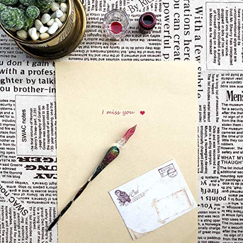 ESSSHOP Handmade Glass Dip Pen and Ink Set - 15ml Color Inks Pen Holder Cleaning Cup Ink Drip Tool Crystal Signature Dipped Pen Kit for Art Writing Calligraphy Christmas Day Gifts - Image 3