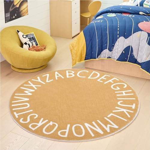 Topotdor Rainbow Round Kids Play Rug Alphabet Nursery Area Rug Extra Large Soft Crawling Play Mat for Children Toddlers Bedroom (63 inch, Multi Color) - Image 2