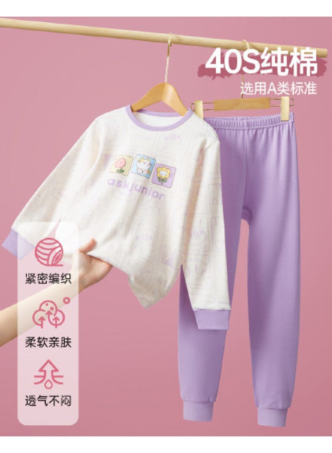 ASK JUNIOR A Antibacterial Children's Thermal Underwear Set Girls' Base Layer Underwear Set Two-piece Set - Image 1