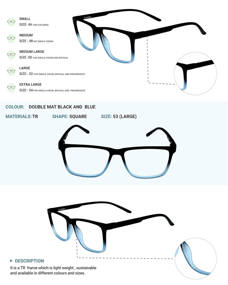 Lens+ Lensplus Square TR Full Rim Eyeglasses with Blue Cut Lightweight Unisex Eyewear for Men & Women | Stylish Computer & Daily Use Frame - Image 4
