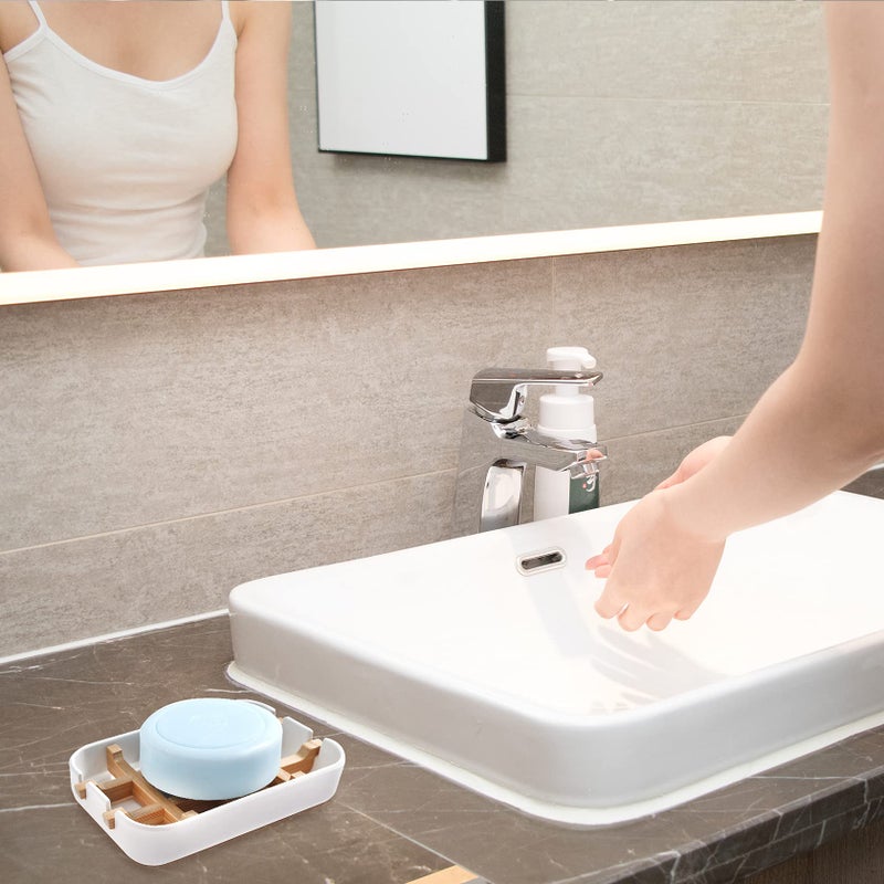 Leadiy Soap Dishes for Bar Soap,2 Pack Environmentally-Friendly Bathroom Soap Dishes (Removable),2Pcs/Set Bamboo Soap Dishes Holder,Bathroom Sink Soap Dish,White - Image 4