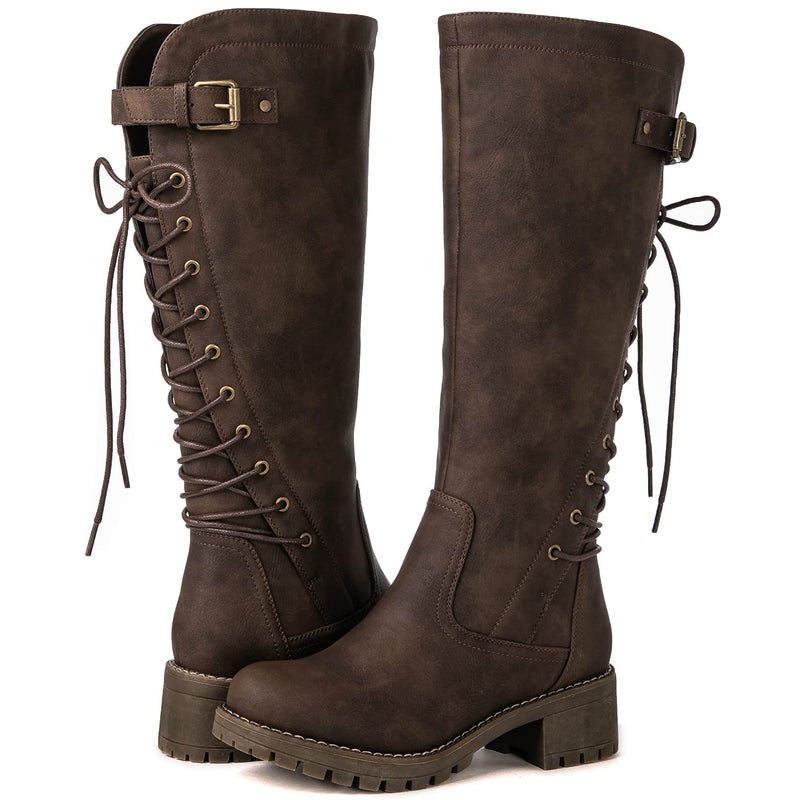 GLOBALWIN Womenâ€™s Brown Low Heel Boots Knee High Boots Riding Boots For Women 8M - Image 1