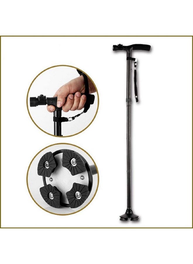 Maharsh Walking Stick Trusty Cane LED Folding Walking Triple Head Pivot Base Adjustable As Seen On TV