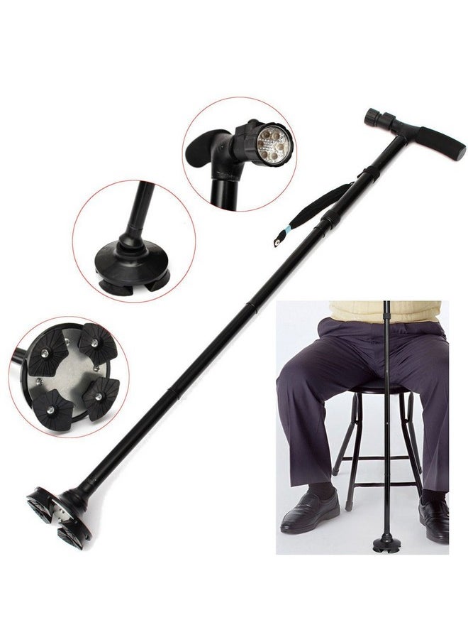 Maharsh Walking Stick Trusty Cane LED Folding Walking Triple Head Pivot Base Adjustable As Seen On TV