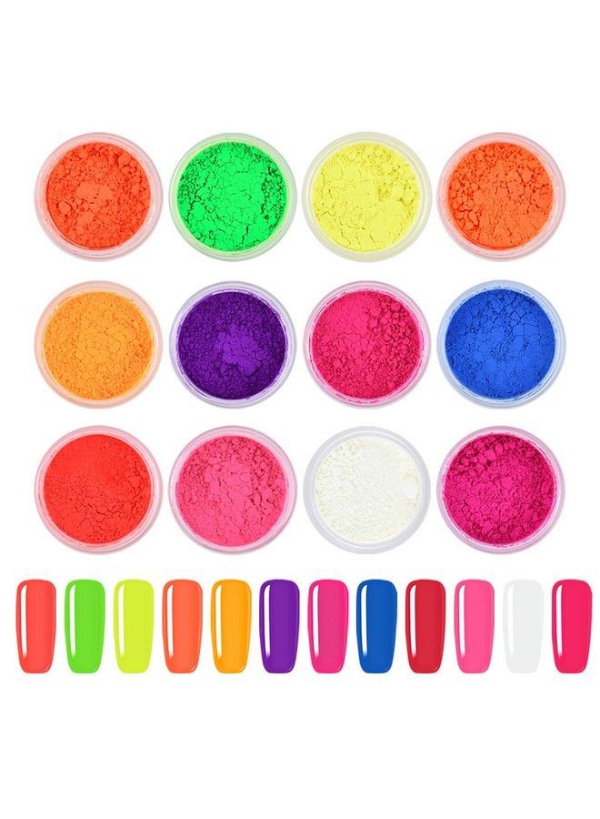 Ownest 12 Boxes Pigment Nail Powder Colorful Fluorescent Color Nail Pigments Dust Nail Glitter Gradient Iridescent Nail Art Decoration - Image 1
