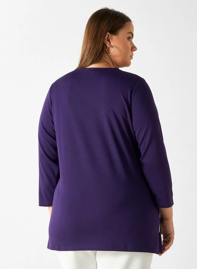  أولا بوبكن بلوزة مقاس كبير من أولا بوبكن دانتيل بياقة على شكل  وأكمام طويلة