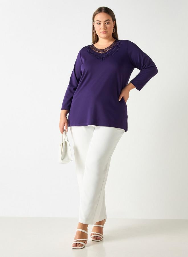  أولا بوبكن بلوزة مقاس كبير من أولا بوبكن دانتيل بياقة على شكل  وأكمام طويلة - Image 2