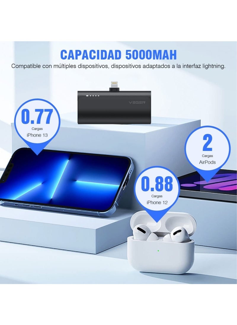 VEGER - Mini Portable Powerbank 5000mAh Fast Charging 20W PD, QC 3.0 External Battery Built-in Plug-in-Use Portable Charger Compatible for iPhone 13/12/11/XR/X/8/7/6 - Image 1