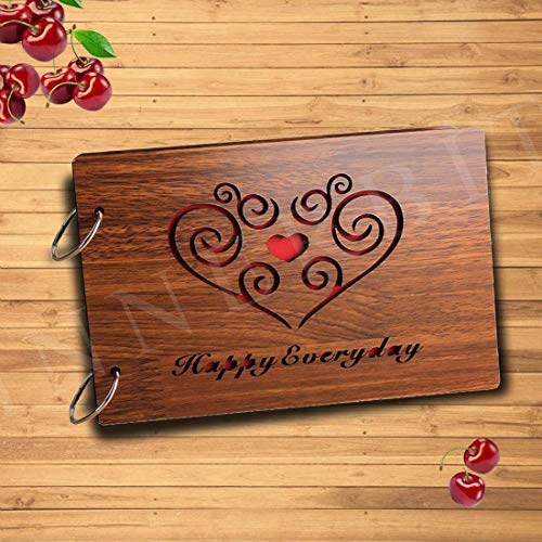 innerbit® 'Happy Everyday' Artistic Wooden Photo Album Scrap Book 30 Pages - Size (22 cm x 15 cm) Gift Item - Image 1