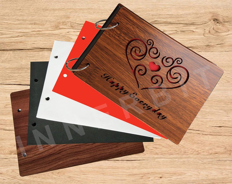 innerbit® 'Happy Everyday' Artistic Wooden Photo Album Scrap Book 30 Pages - Size (22 cm x 15 cm) Gift Item - Image 5
