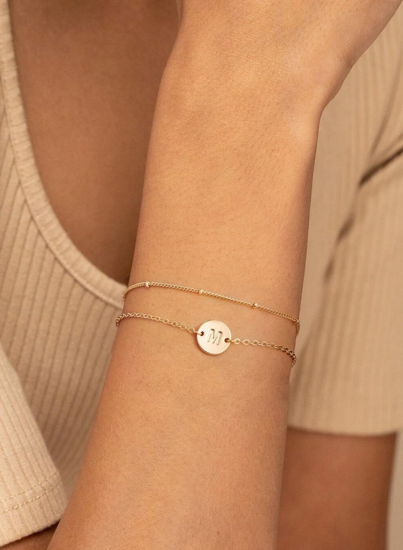 Gold Initial Bracelets for Women Girls - Dainty 16K Gold Plated Layered Beaded Letter Initial Bracelet Personalized Disc Monogram Bracelet Gold Bracelets for Women Teen Girl Gifts Trendy Stuff-M - Image 5