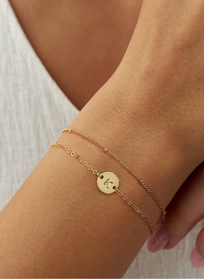 Gold Initial Bracelets for Women Girls - Dainty 16K Gold Plated Layered Beaded Letter Initial Bracelet Personalized Disc Monogram Bracelet Gold Bracelets for Women Teen Girl Gifts Trendy Stuff-M - Image 3