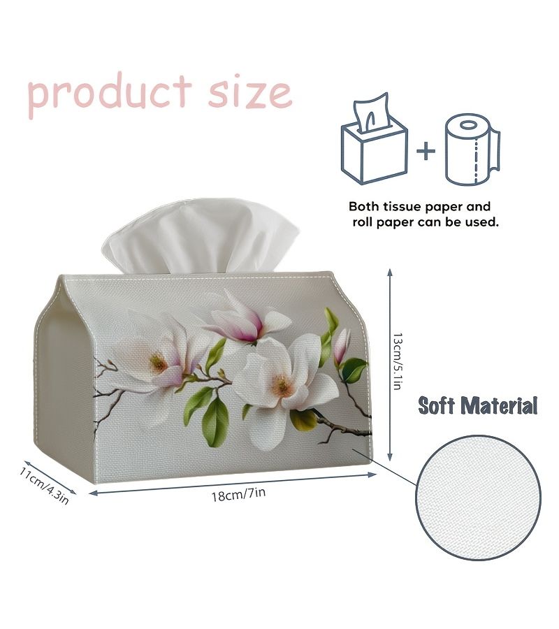 Multifunctional Tissue Box With Magnolia Flowers Design 18cm Durable Polyester Storage For Home Decor Living Room Bedroom Kitchen - Image 4